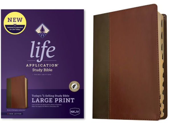 NKJV Life Application Study Bible, Third Edition, Large Print (LeatherLike, Brown/Mahogany, Indexed, Red Letter)