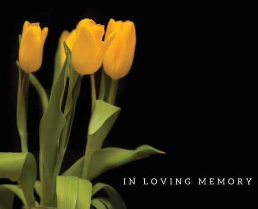 In Loving Memory Funeral Guest Book Hard Cover - Black with Yellow Tulips for Memorials, Wakes, Celebration of Life Log